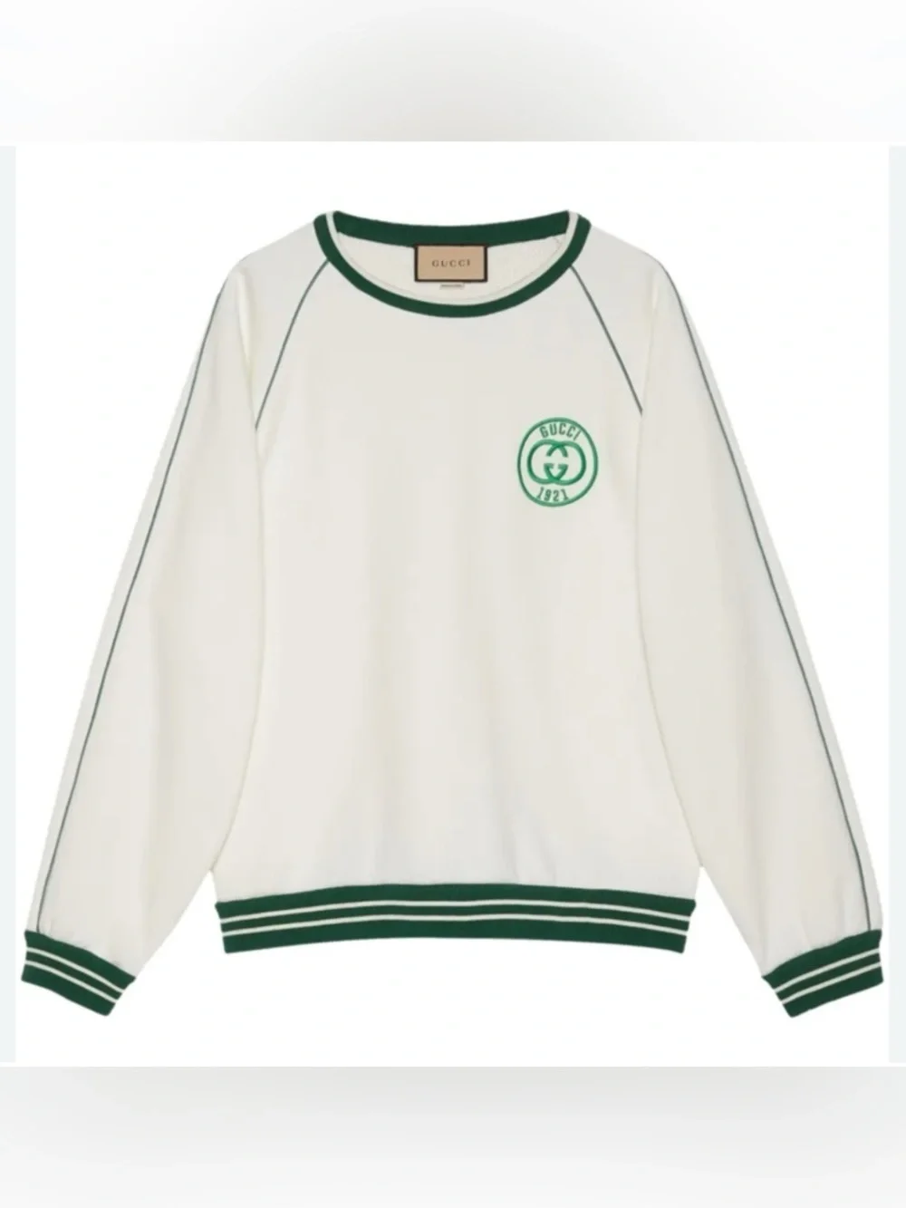 Gucci white cotton jersey sweatshirt green 1921 interlocking G size medium